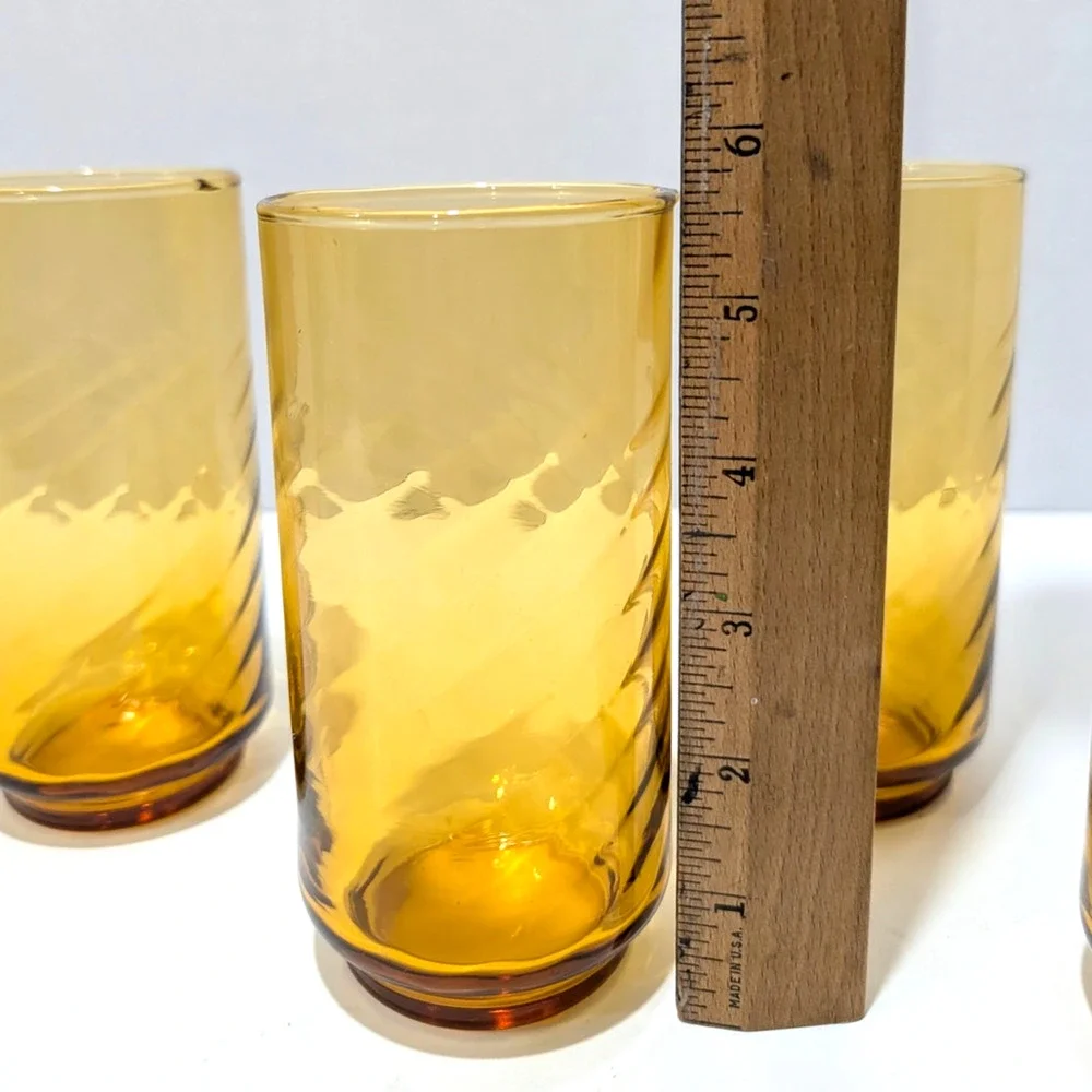 Libbey Gold Amber Swirl 16 oz Iced Tea Glasses Set of 4 Drinkware Vtg  #39901-K